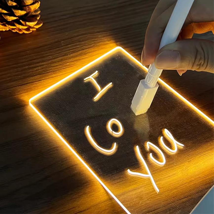 Transparent Luminous LED Night Lights USB Luminous Acrylic Night Light Erasable Write Message Board Calendar Desktop Ornaments